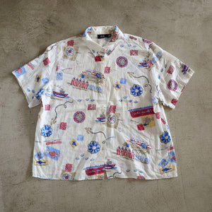 古着　Used aloha shirts アメリカ製　ビーチ柄　オープンカラーシャツ　アロハシャツ　L相当