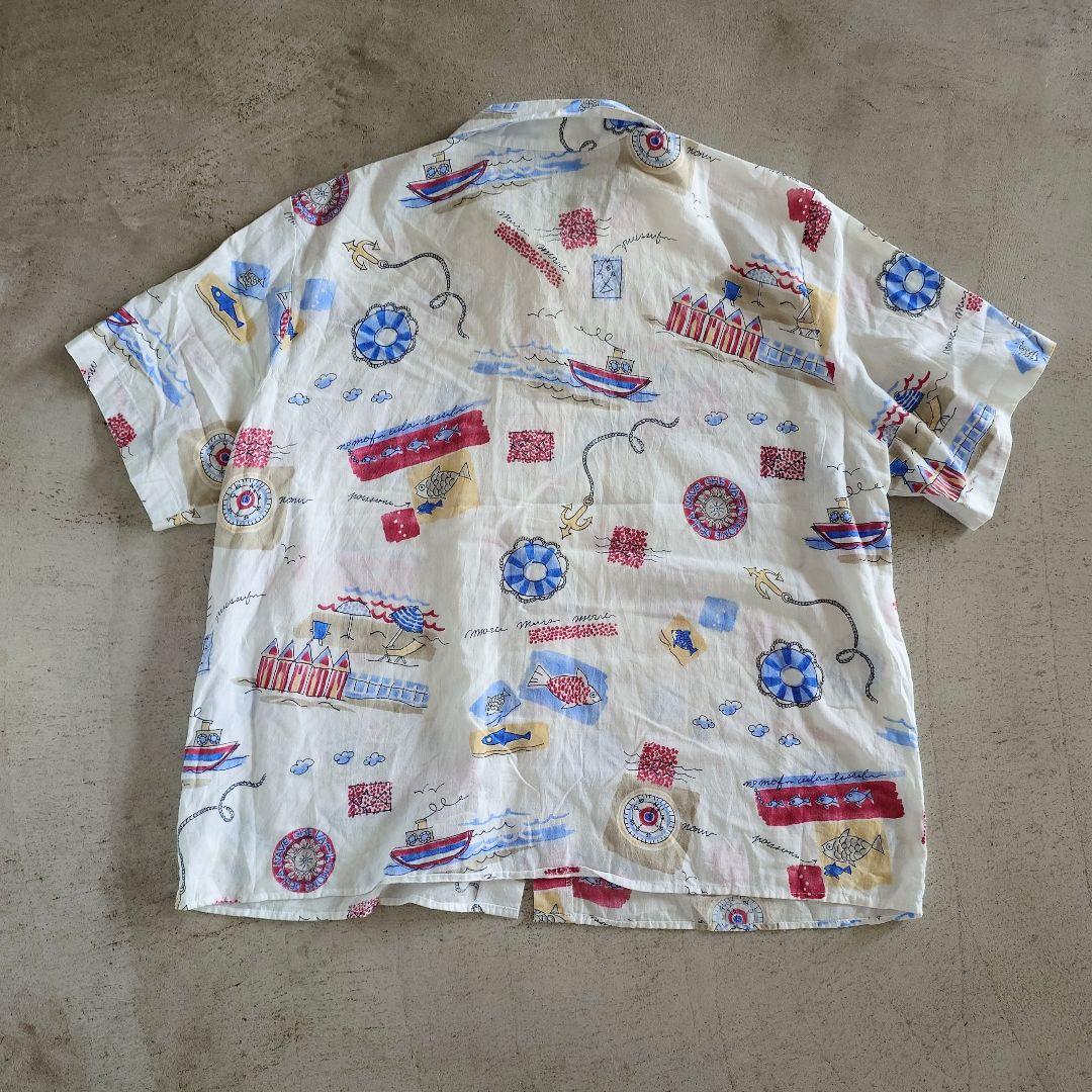 古着　Used aloha shirts アメリカ製　ビーチ柄　オープンカラーシャツ　アロハシャツ　L相当