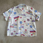 画像をギャラリービューアに読み込む, 古着　Used aloha shirts アメリカ製　ビーチ柄　オープンカラーシャツ　アロハシャツ　L相当
